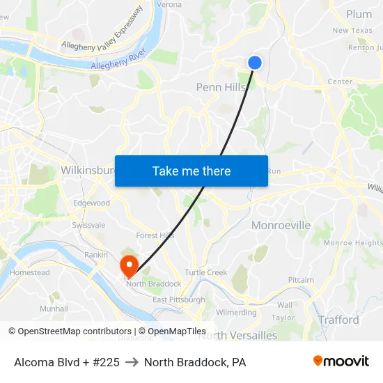 Alcoma Blvd + #225 to North Braddock, PA map