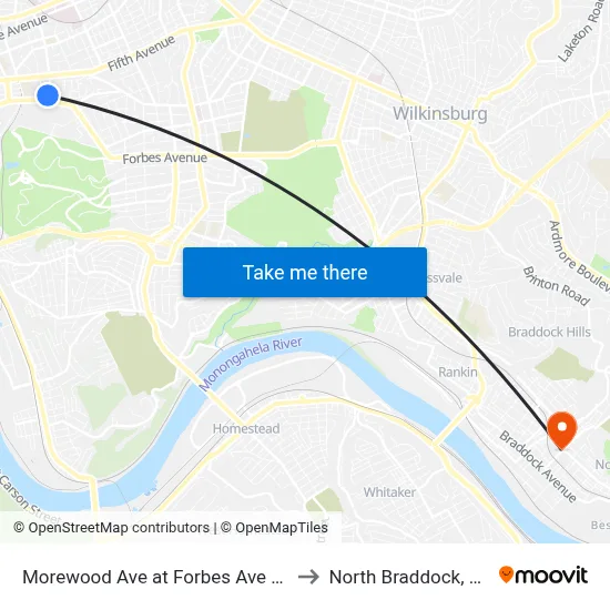 Morewood Ave at Forbes Ave FS to North Braddock, PA map