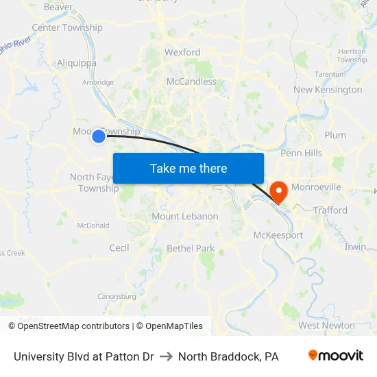 University Blvd at Patton Dr to North Braddock, PA map