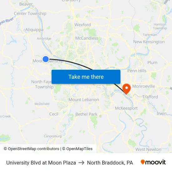 University Blvd at Moon Plaza to North Braddock, PA map