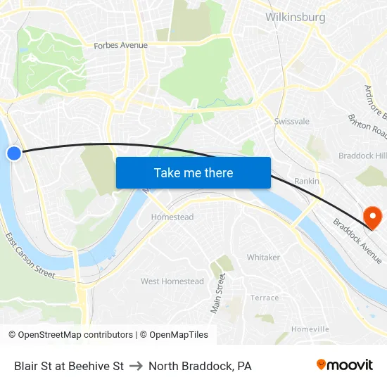 Blair St at Beehive St to North Braddock, PA map