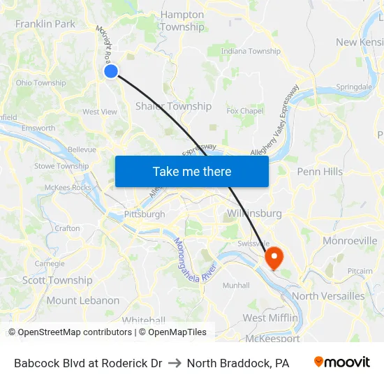 Babcock Blvd at Roderick Dr to North Braddock, PA map