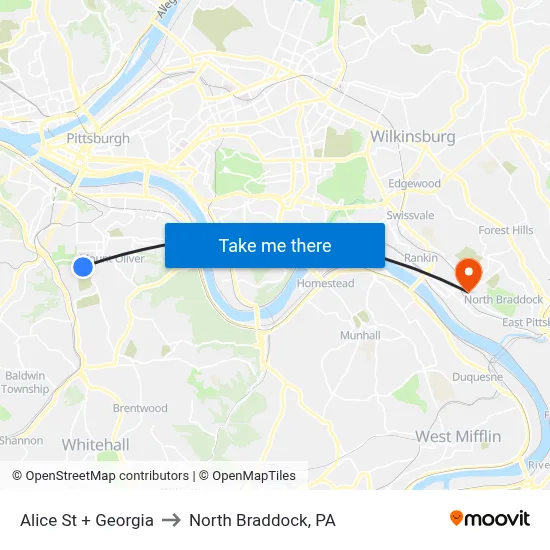 Alice St + Georgia to North Braddock, PA map