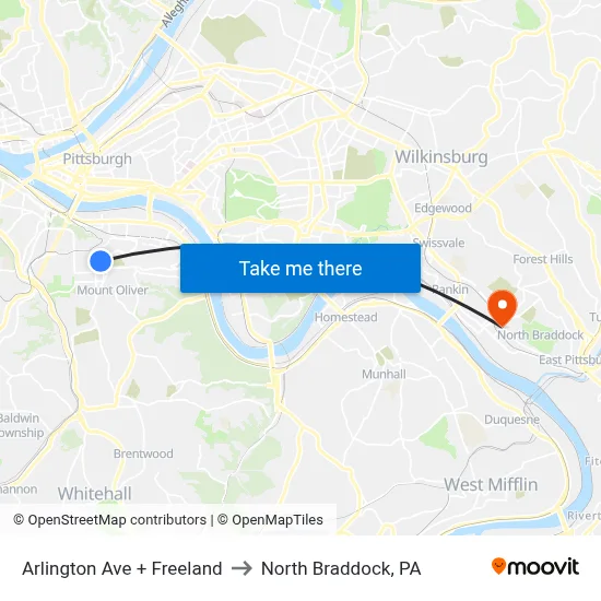 Arlington Ave + Freeland to North Braddock, PA map