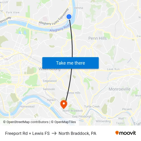 Freeport Rd + Lewis FS to North Braddock, PA map