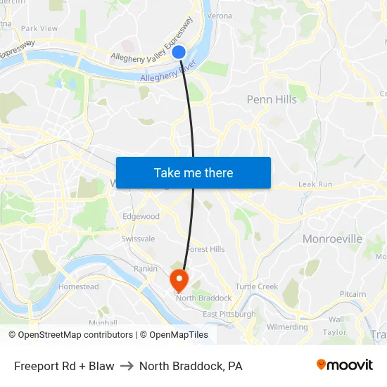 Freeport Rd + Blaw to North Braddock, PA map