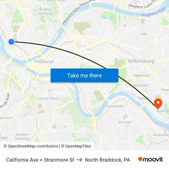 California Ave + Stranmore St to North Braddock, PA map
