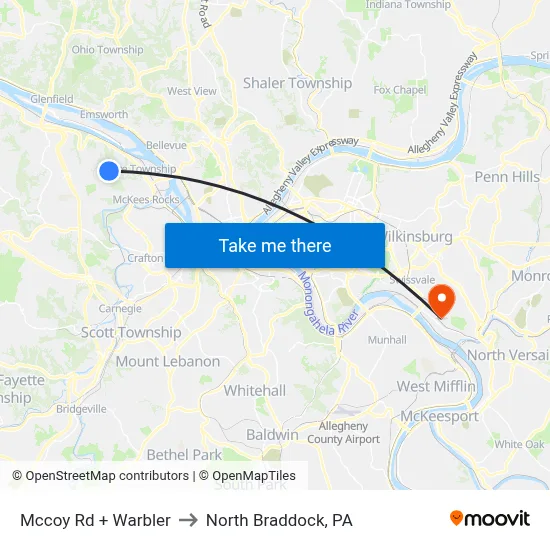 Mccoy Rd + Warbler to North Braddock, PA map