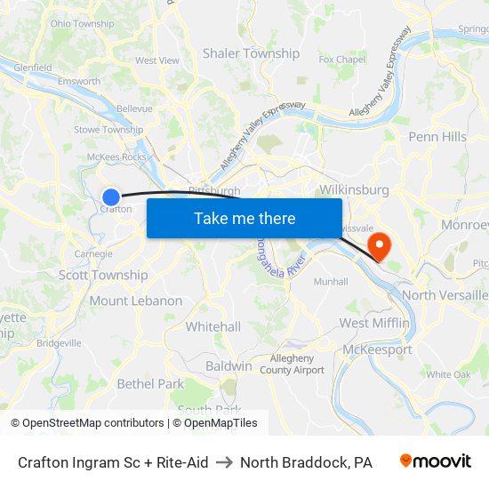 Crafton Ingram Sc + Rite-Aid to North Braddock, PA map