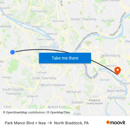 Park Manor Blvd + Ikea to North Braddock, PA map
