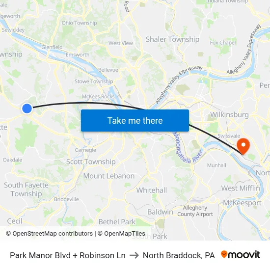 Park Manor Blvd + Robinson Ln to North Braddock, PA map