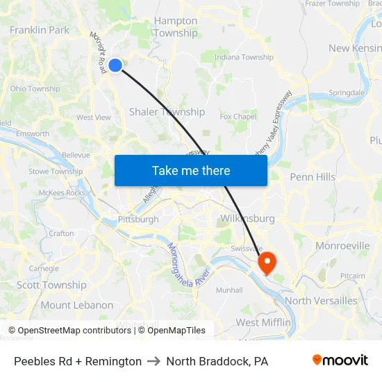 Peebles Rd + Remington to North Braddock, PA map