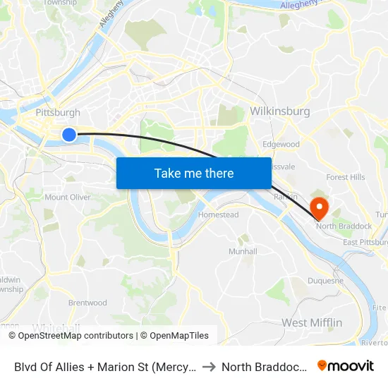Blvd Of Allies + Marion St (Mercy Hosp) to North Braddock, PA map