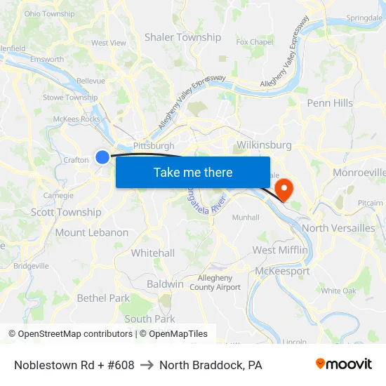 Noblestown Rd + #608 to North Braddock, PA map