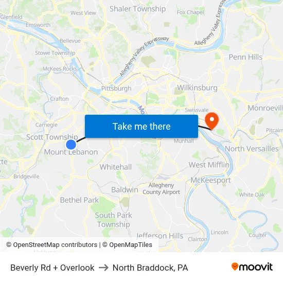 Beverly Rd + Overlook to North Braddock, PA map