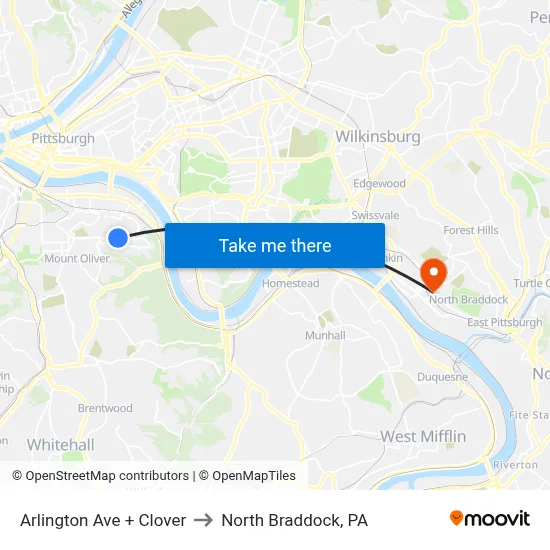 Arlington Ave + Clover to North Braddock, PA map