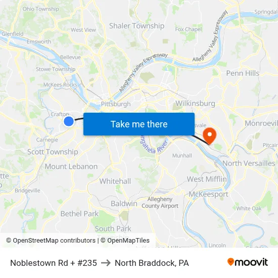 Noblestown Rd + #235 to North Braddock, PA map