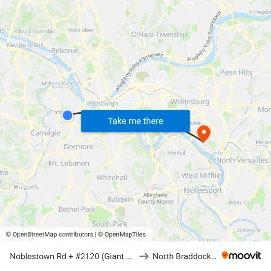 Noblestown Rd + #2120 (Giant Eagle) to North Braddock, PA map