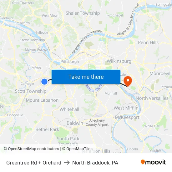 Greentree Rd + Orchard to North Braddock, PA map