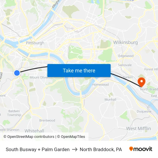 South Busway + Palm Garden to North Braddock, PA map