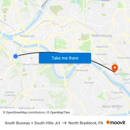South Busway + South Hills Jct to North Braddock, PA map