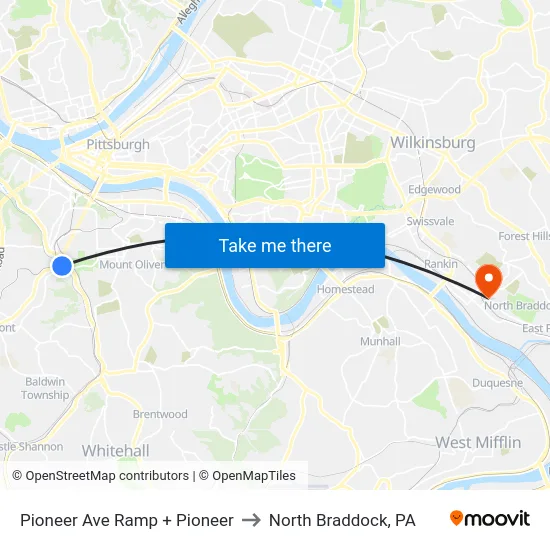 Pioneer Ave Ramp + Pioneer to North Braddock, PA map