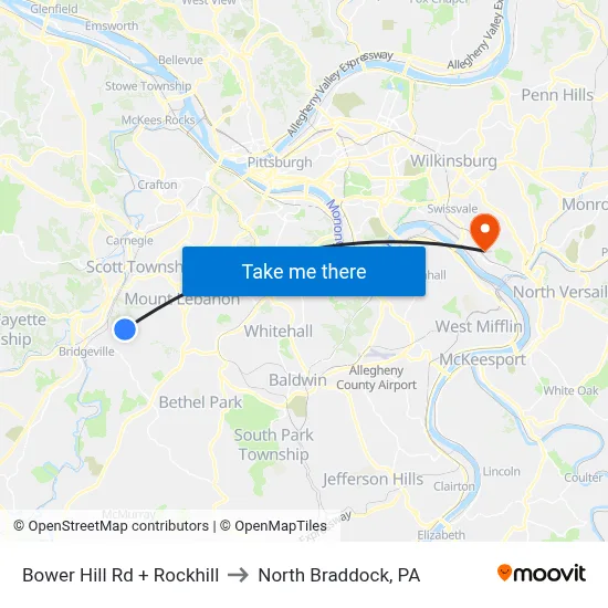 Bower Hill Rd + Rockhill to North Braddock, PA map