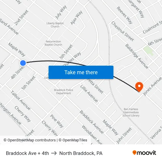 Braddock Ave + 4th to North Braddock, PA map