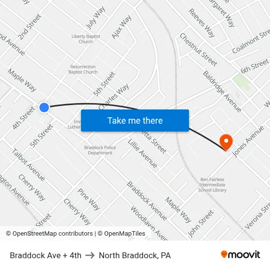 Braddock Ave + 4th to North Braddock, PA map