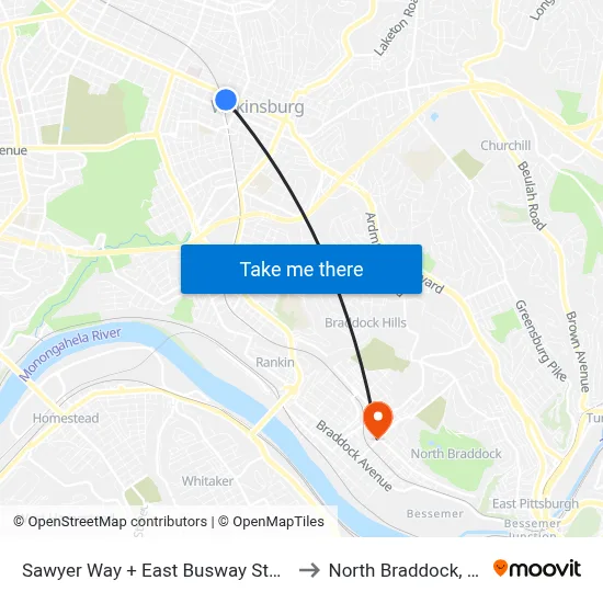 Sawyer Way + East Busway Steps to North Braddock, PA map