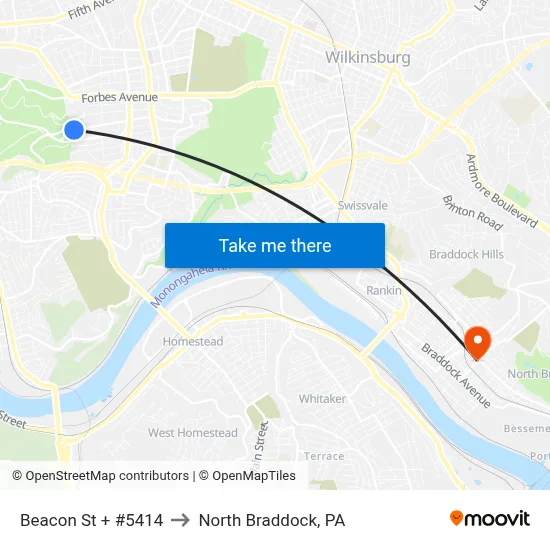 Beacon St + #5414 to North Braddock, PA map