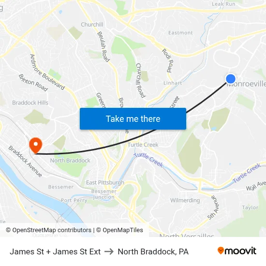 James St + James St Ext to North Braddock, PA map