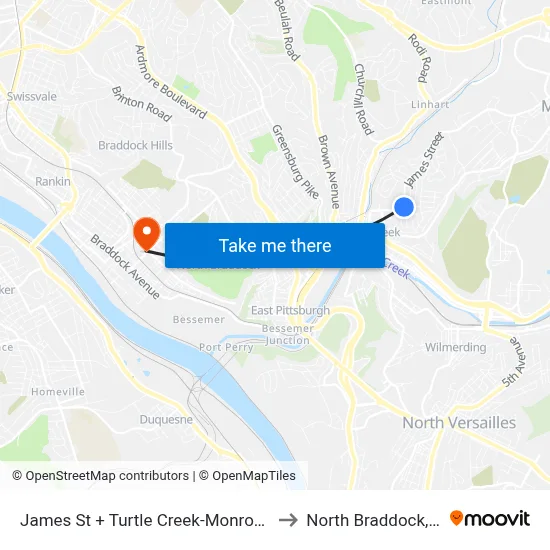 James St + Turtle Creek-Monroeville to North Braddock, PA map