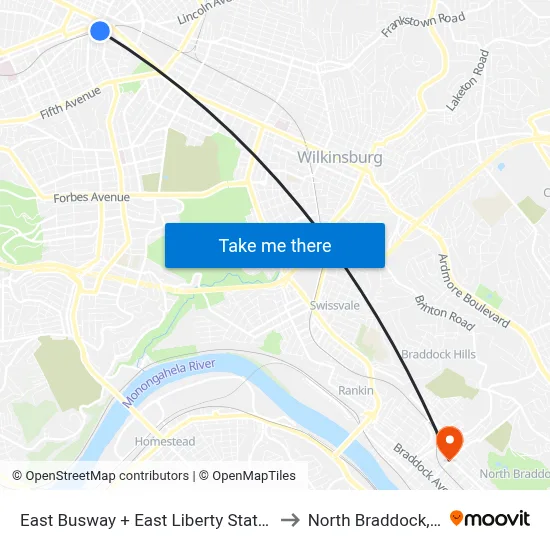 East Busway + East Liberty Station C to North Braddock, PA map