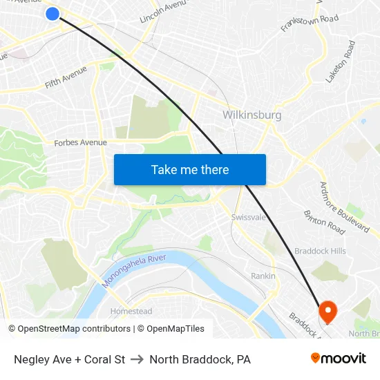 Negley Ave + Coral St to North Braddock, PA map