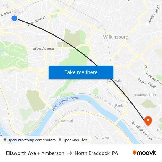 Ellsworth Ave + Amberson to North Braddock, PA map