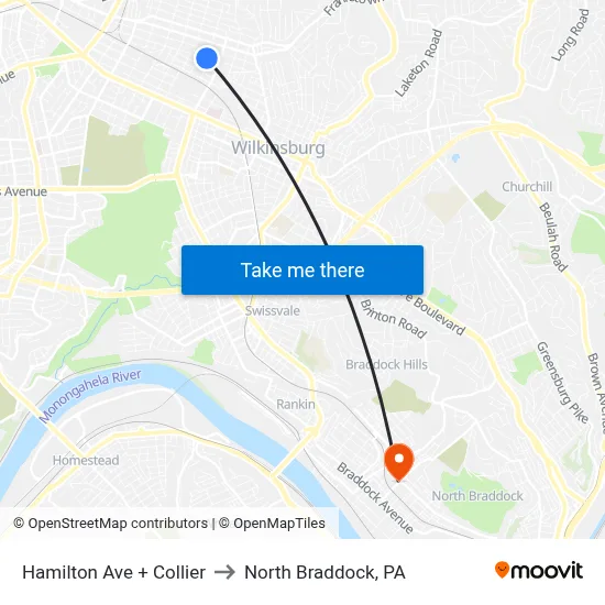 Hamilton Ave + Collier to North Braddock, PA map
