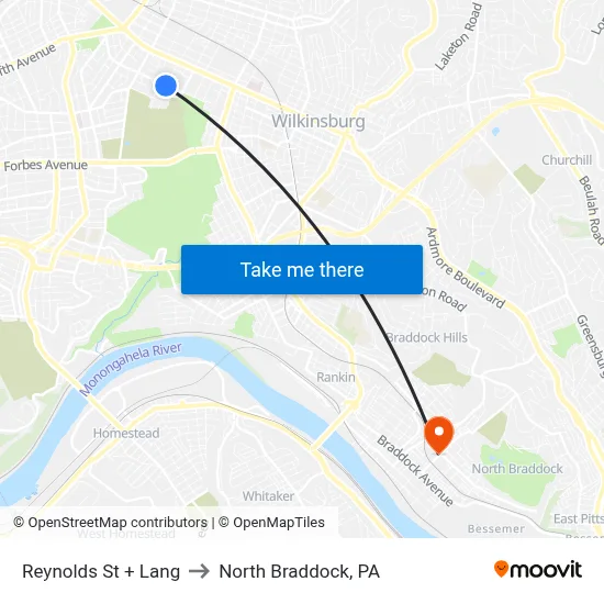 Reynolds St + Lang to North Braddock, PA map