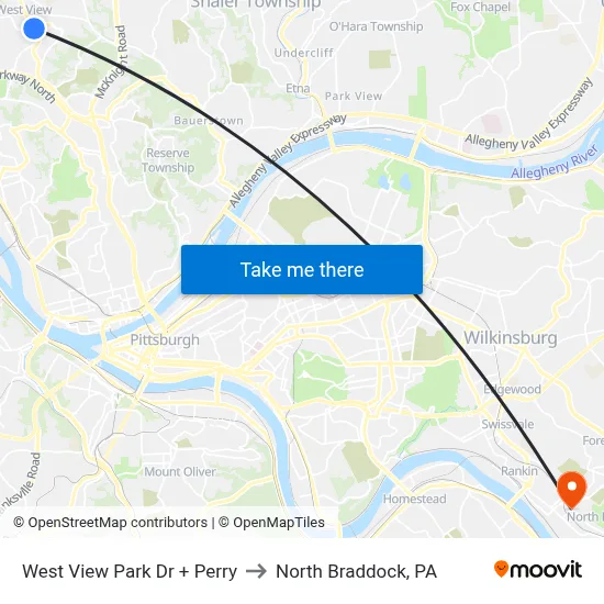 West View Park Dr + Perry to North Braddock, PA map