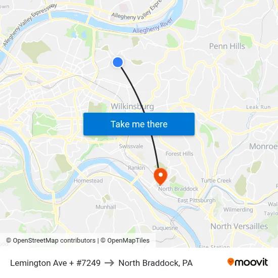 Lemington Ave + #7249 to North Braddock, PA map