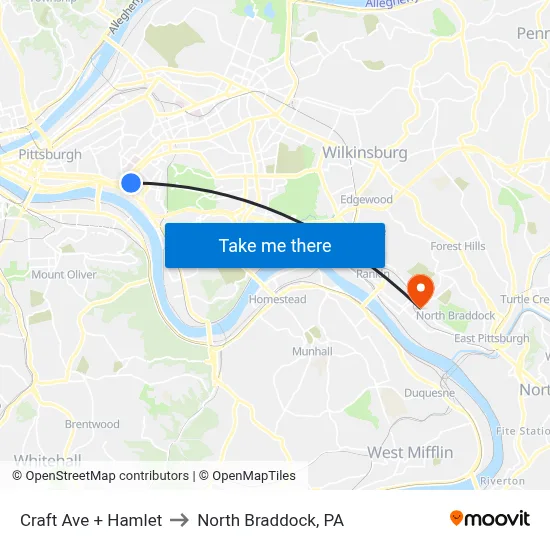Craft Ave + Hamlet to North Braddock, PA map