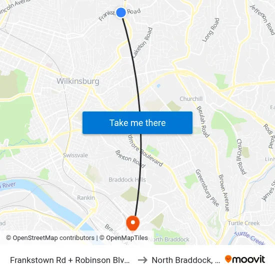Frankstown Rd + Robinson Blvd Ns to North Braddock, PA map