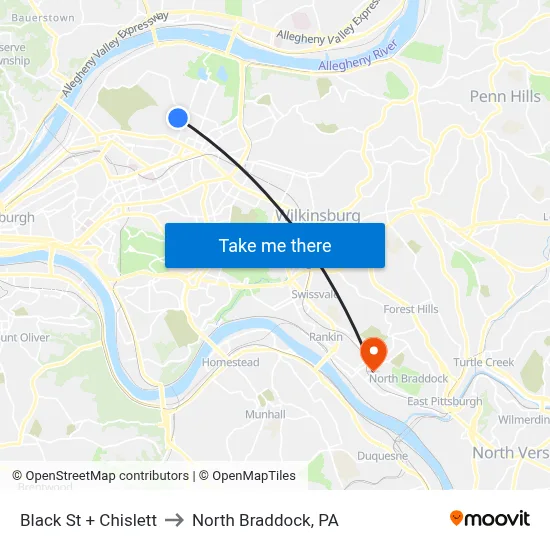 Black St + Chislett to North Braddock, PA map