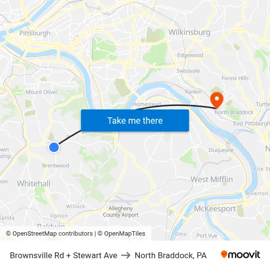 Brownsville Rd + Stewart Ave to North Braddock, PA map