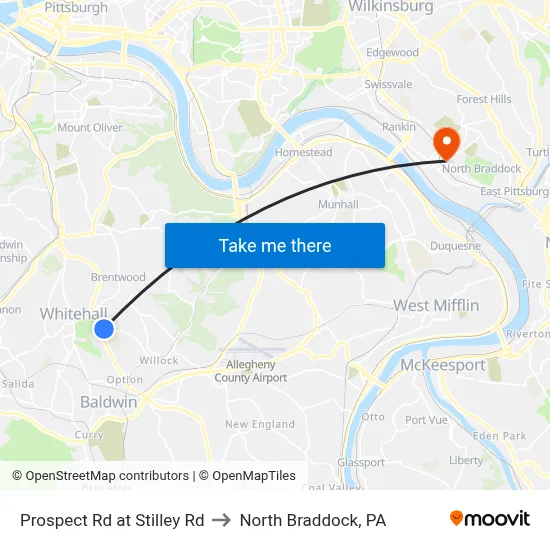 Prospect Rd at Stilley Rd to North Braddock, PA map