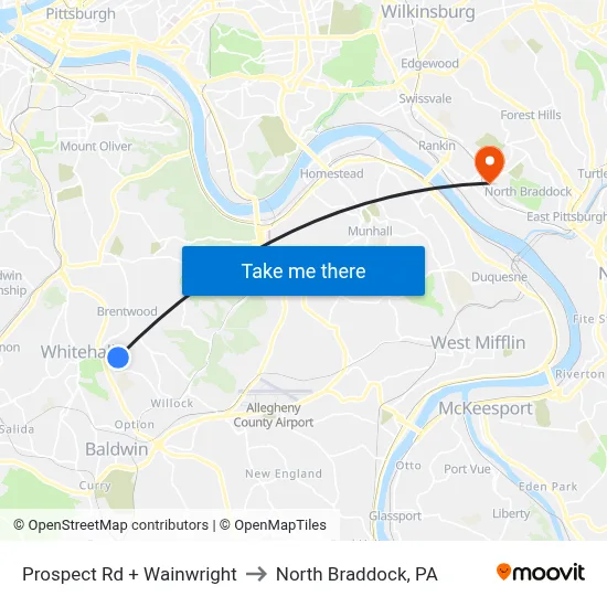 Prospect Rd + Wainwright to North Braddock, PA map