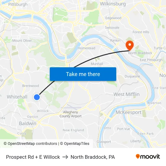Prospect Rd + E Willock to North Braddock, PA map