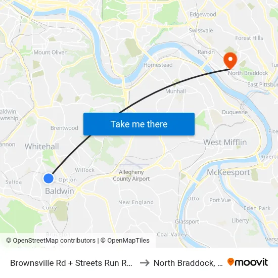 Brownsville Rd + Streets Run Rd FS to North Braddock, PA map