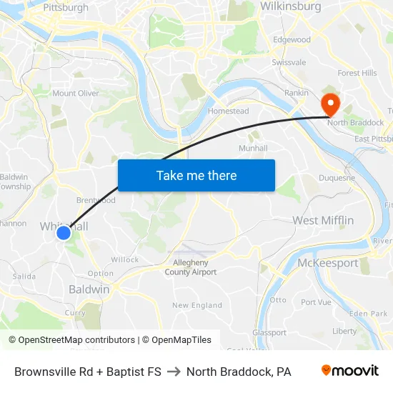 Brownsville Rd + Baptist FS to North Braddock, PA map