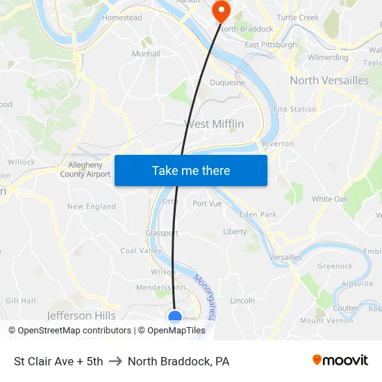 St Clair Ave + 5th to North Braddock, PA map